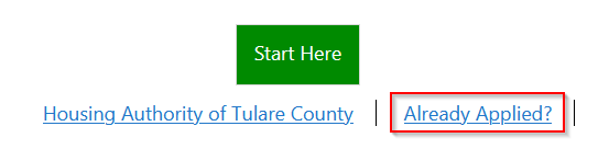 Online application portal showing the Already Applied? link highlighted in the lower right area of the page