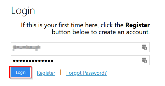Login page with username and password fields filled in, and the Login button highlighted